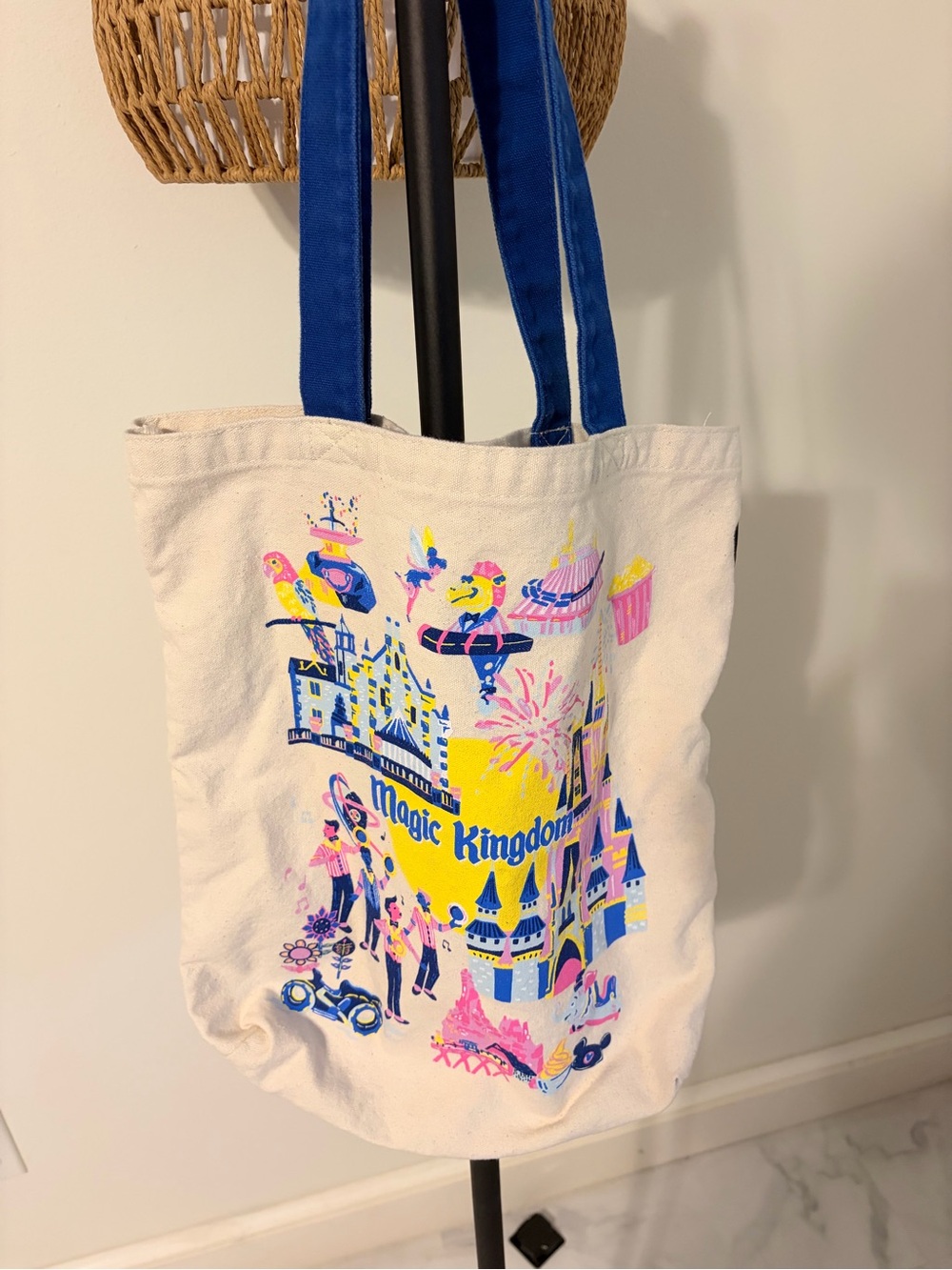 Starbucks Canvas Mini Tote in Cream with Blue Handles and Multicolor Print